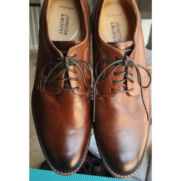 Johnston & Murphy Brown Leather Dark Burnished Toe Oxford Dress Shoes Mens 9M